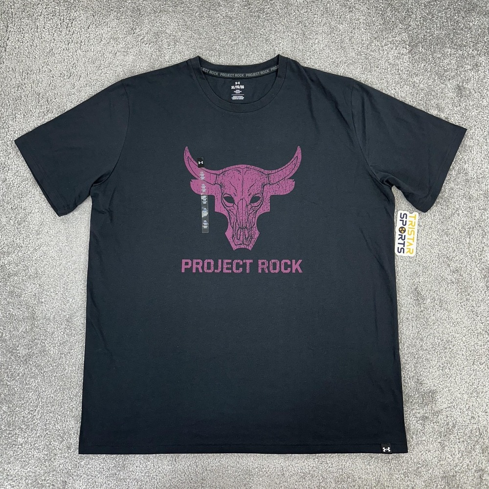 Under Armour Project Rock Shirt Mens XL Black Purple Bull Skull Graphic Tee
